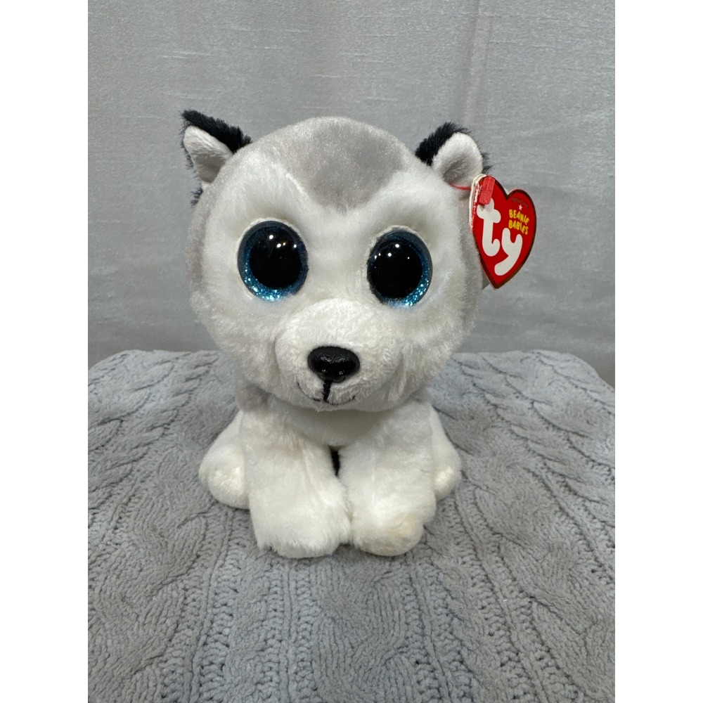 Ty Beanie Babies‎ Buff the Husky Grey White Dog Blue Glitter Eyes Plush 42183